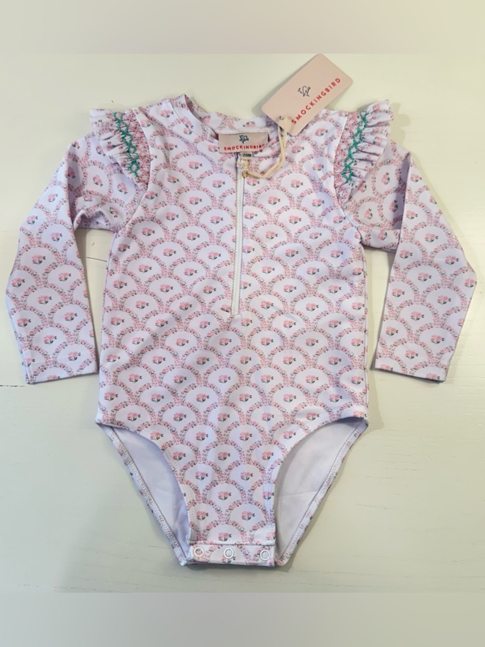 NWT Smockingbird Floral Rashguard Swimsuit 24M